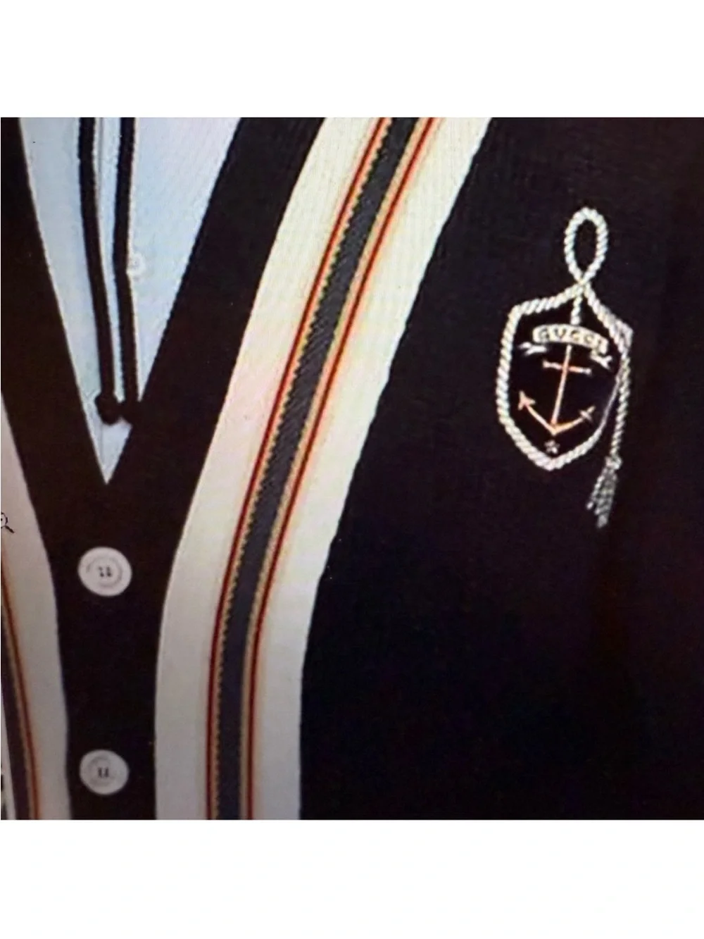 Gucci Black Cardigan with Cream and Brown Striped Placket